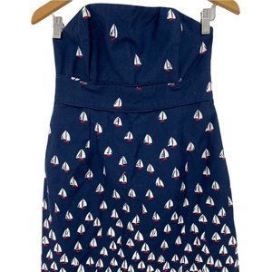 Vineyard Vines Cotton Stretch Blue White Red Sail Boat Strapless Dress Women 4